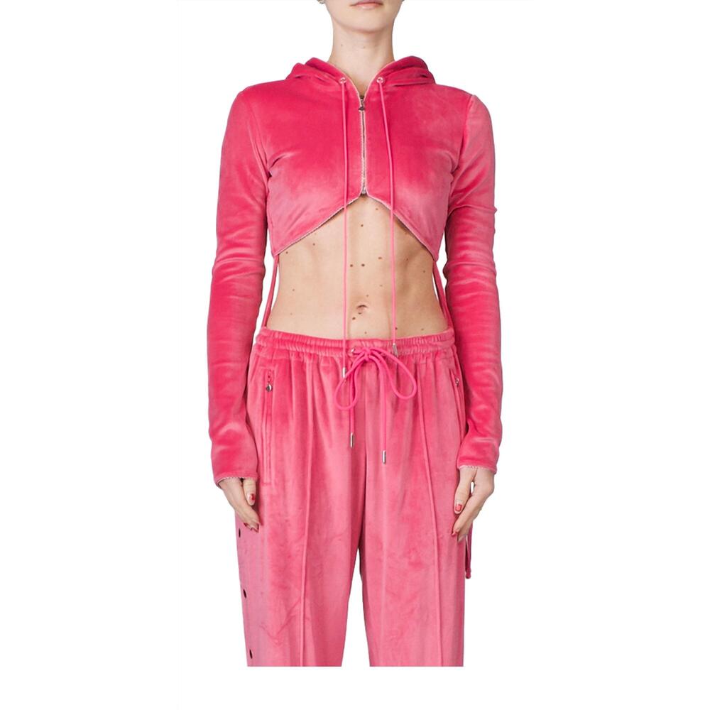 NEW PRISCAVERA cropped zip up velour hoodie in hot pink